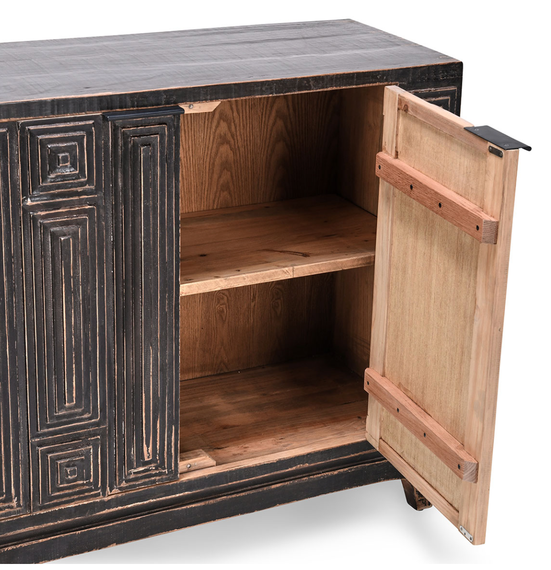 Cayo 82" 4 Door Reclaimed Pine Sideboard - Distressed Black