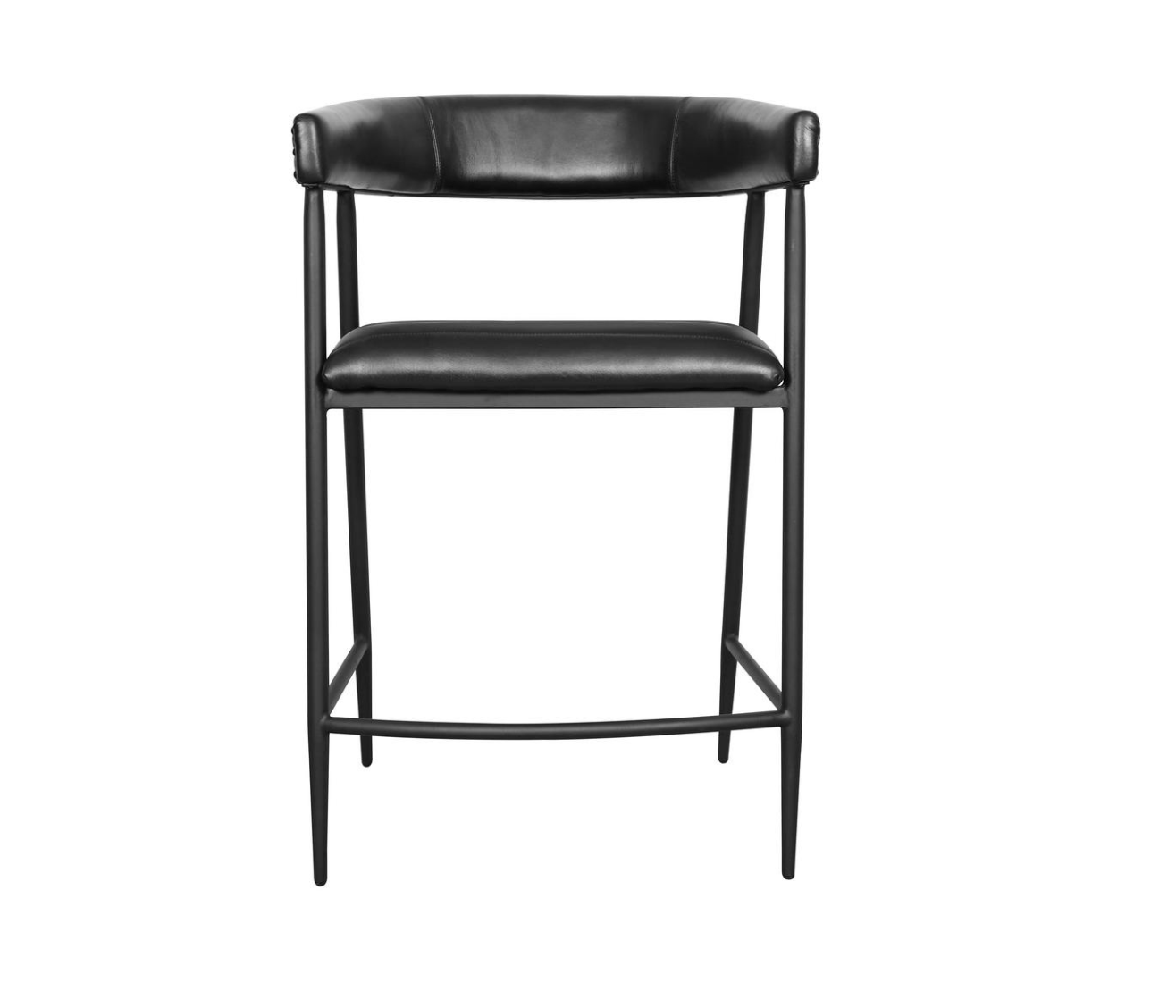 Addams 22" Top Grain Leather Counter Stool - Ebony + Iron