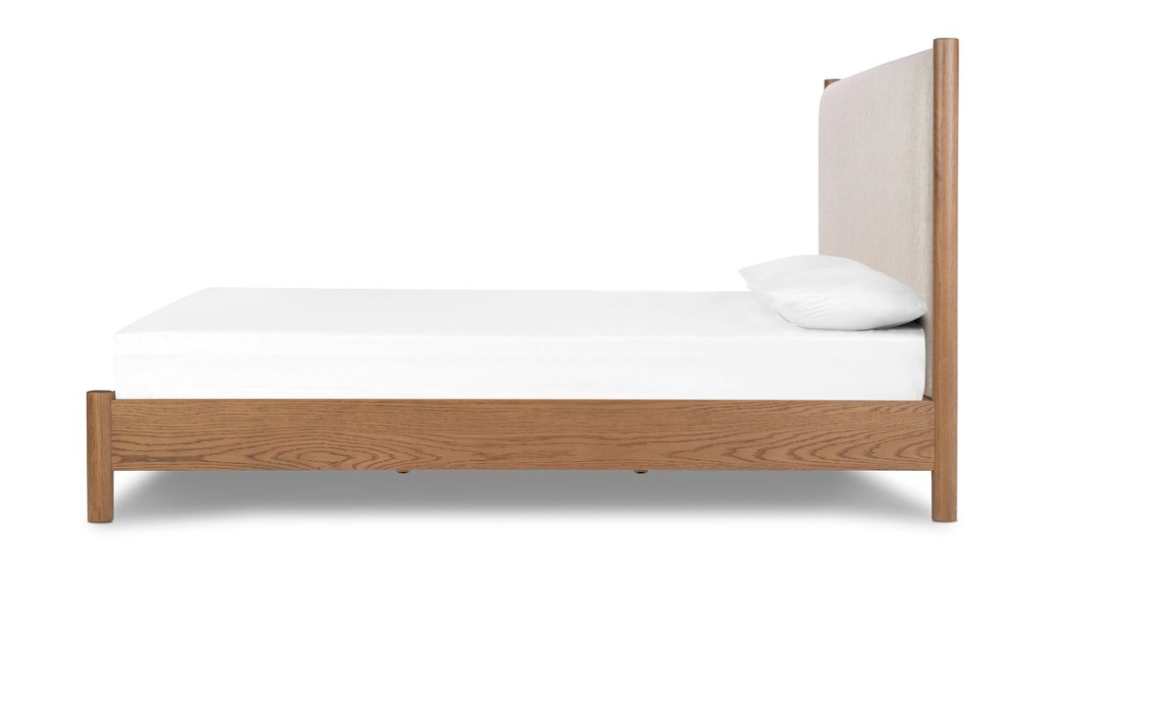 Roth 80" King Bed - Linen + Amber Oak