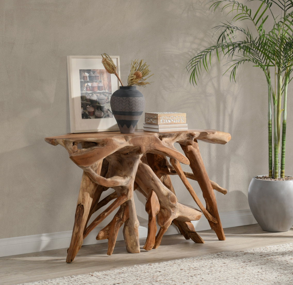 Crete 60" Cypress Teak Root Console Table - Natural