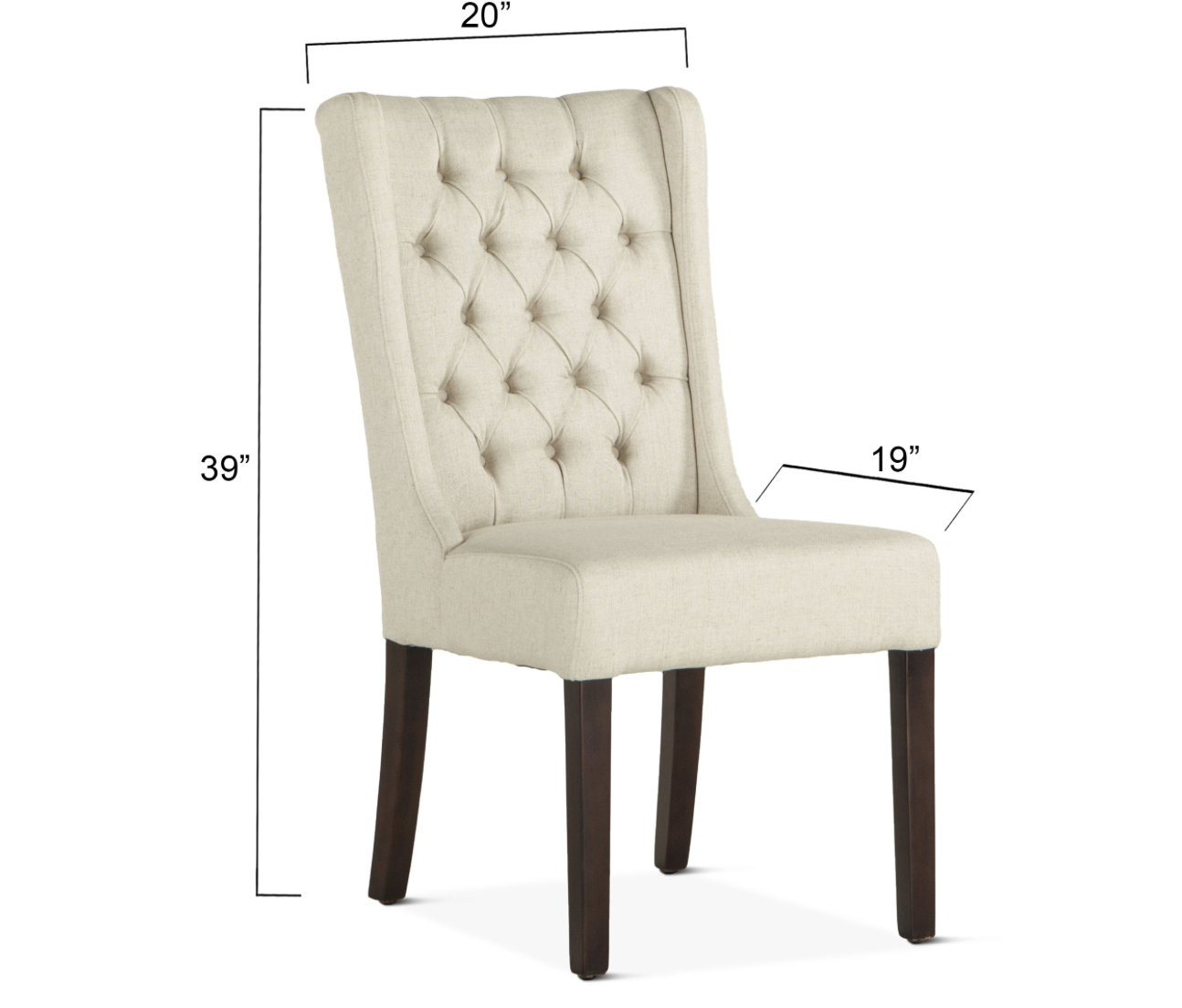 Lana 20" Winged End Chair - Cream Linen + Espresso