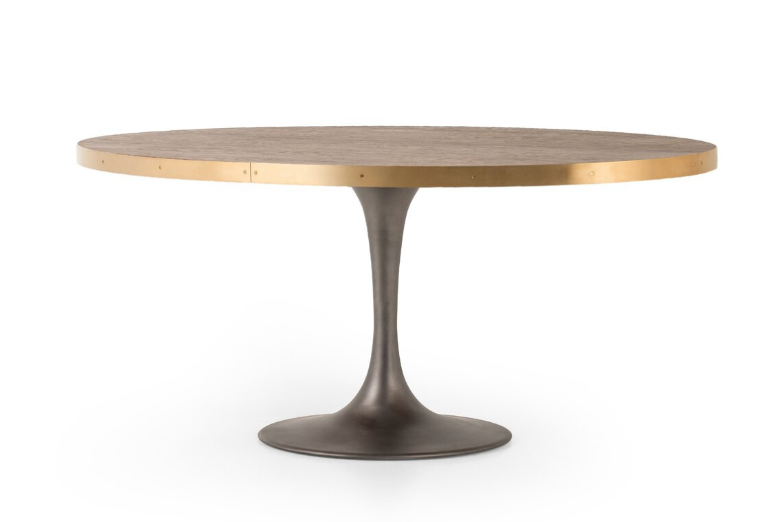 Edmonds 72" Reclaimed Oak Oval Dining Table - Iron + Polished Brass