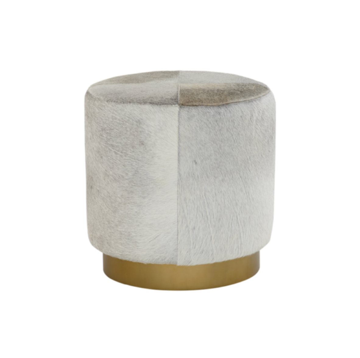 Jerilyn 18" Top Grain Leather Cowhide Ottoman- Frost & Brass