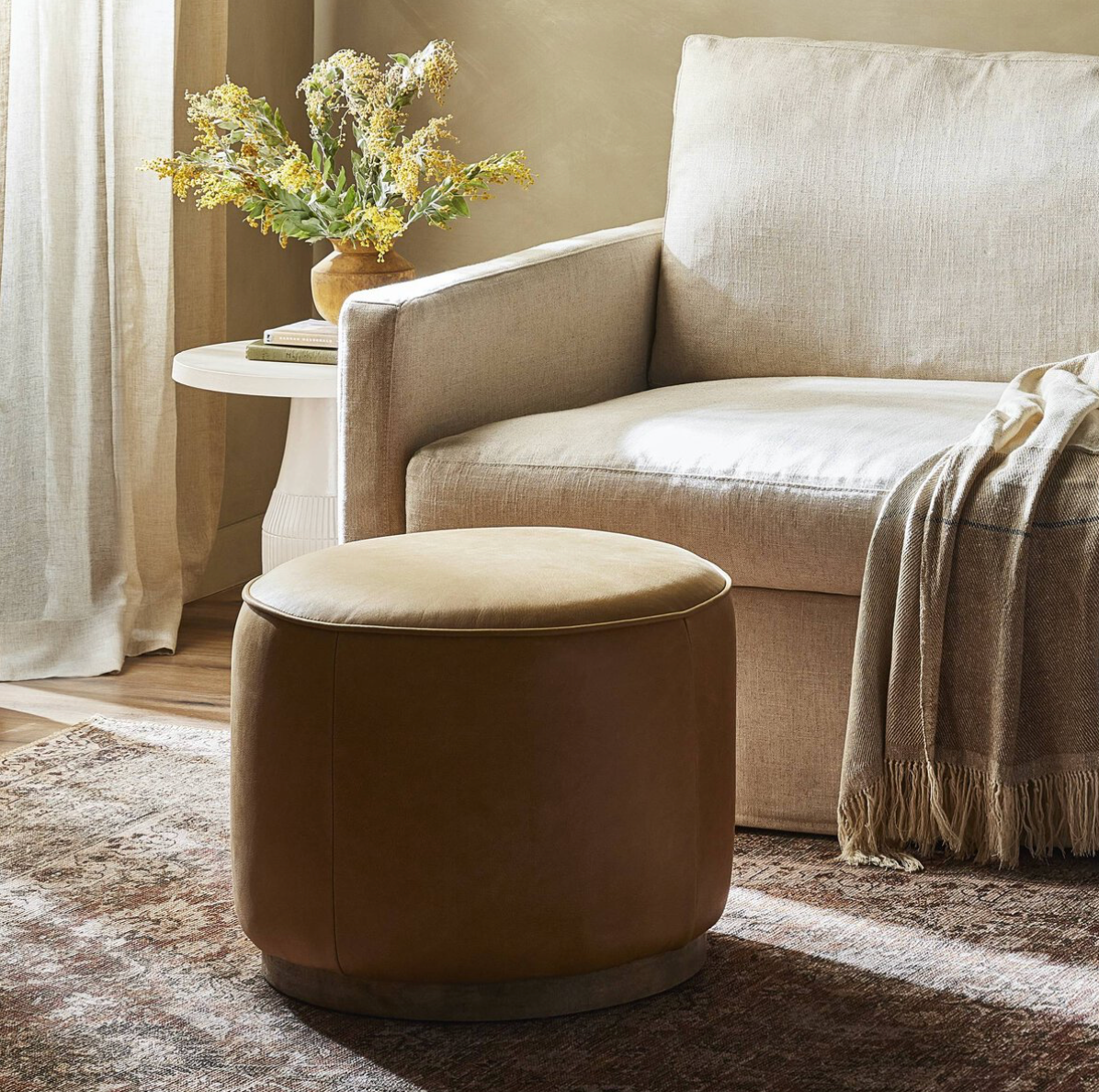 Johnna 22" Ottoman - Butterscotch Leather