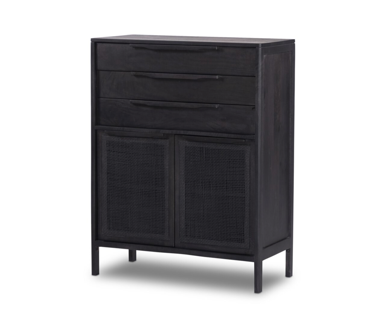 Marcelo 34" Tall 3 Drawer Chest - Black + Black Cane