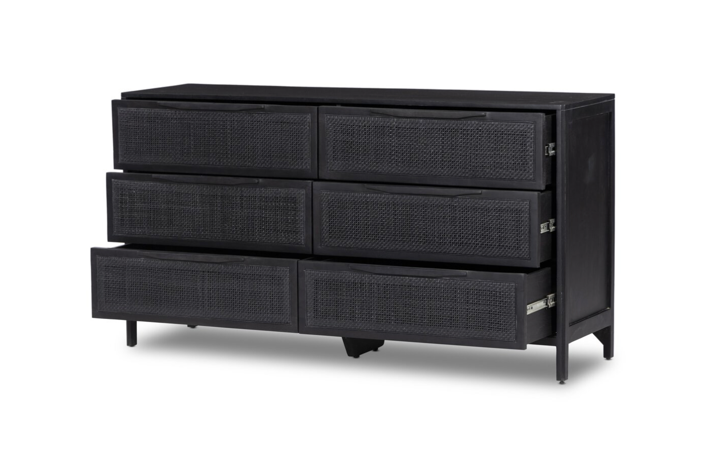 Marcelo 58" 6 Drawer Dresser - Black + Black Cane