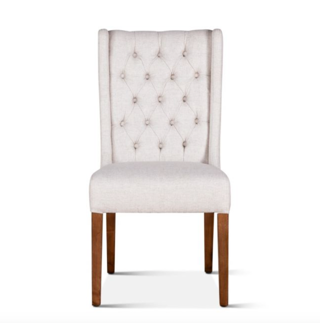 Lana 20" Winged End Chair - White Linen + Natural Teak
