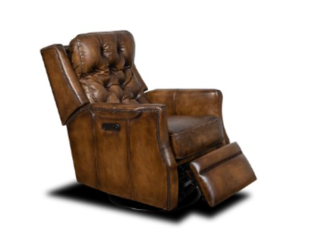 Oxford 37" Top Grain Tufted Leather Power Motion Recliner Swivel Glider - Old English Antique