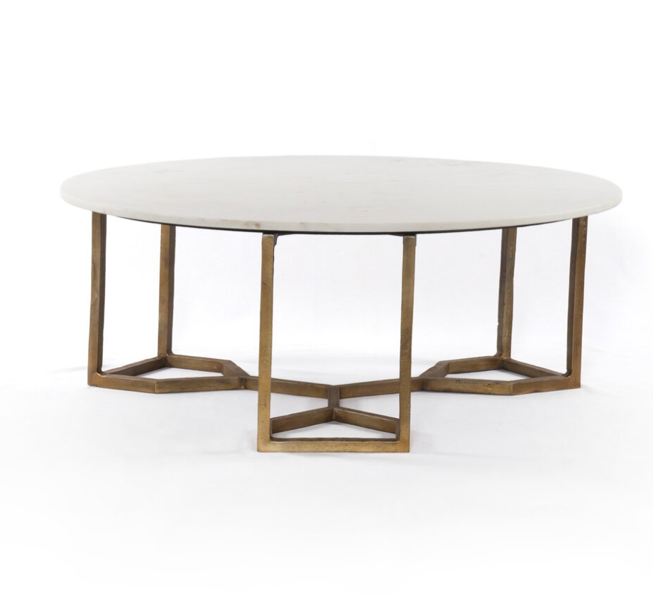 Noble 39" Round Coffee Table - Brass + Polished White Marble