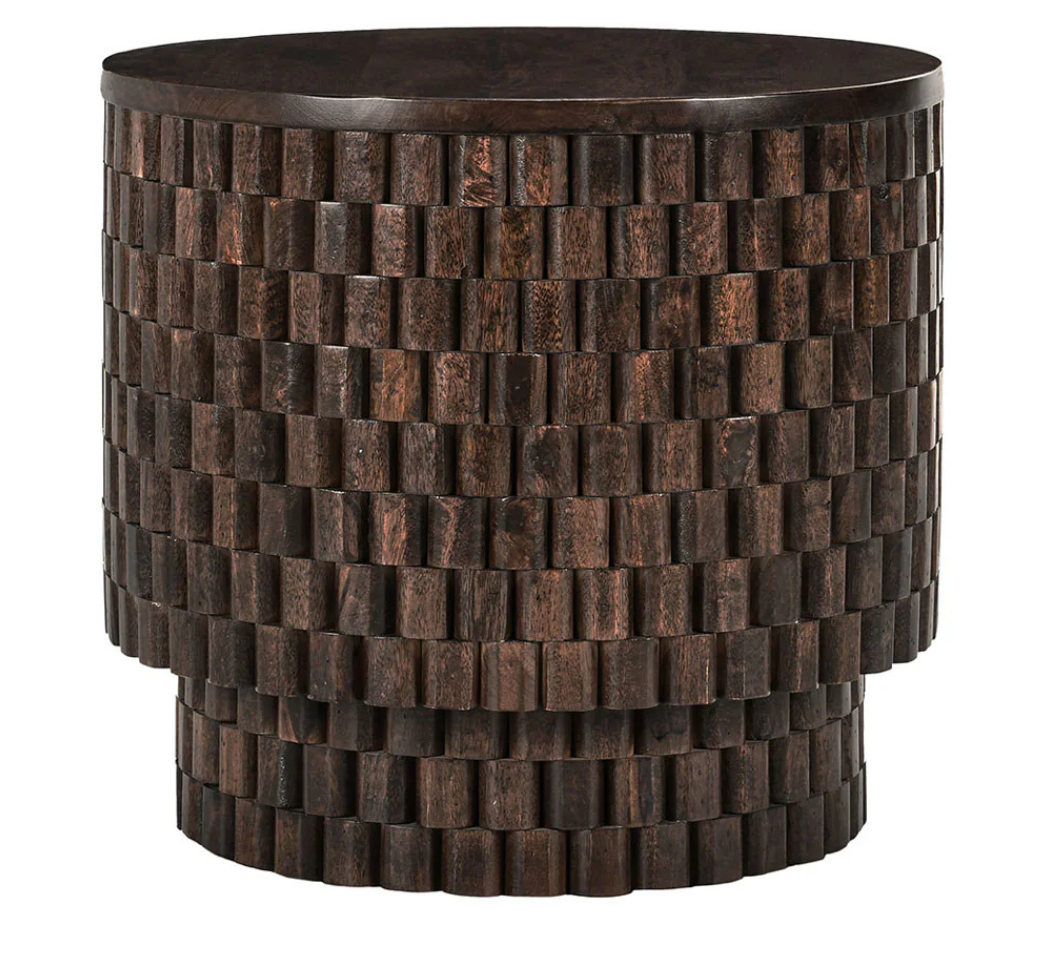 Madeira 25" Round Mango Wood End Table - Espresso Bean