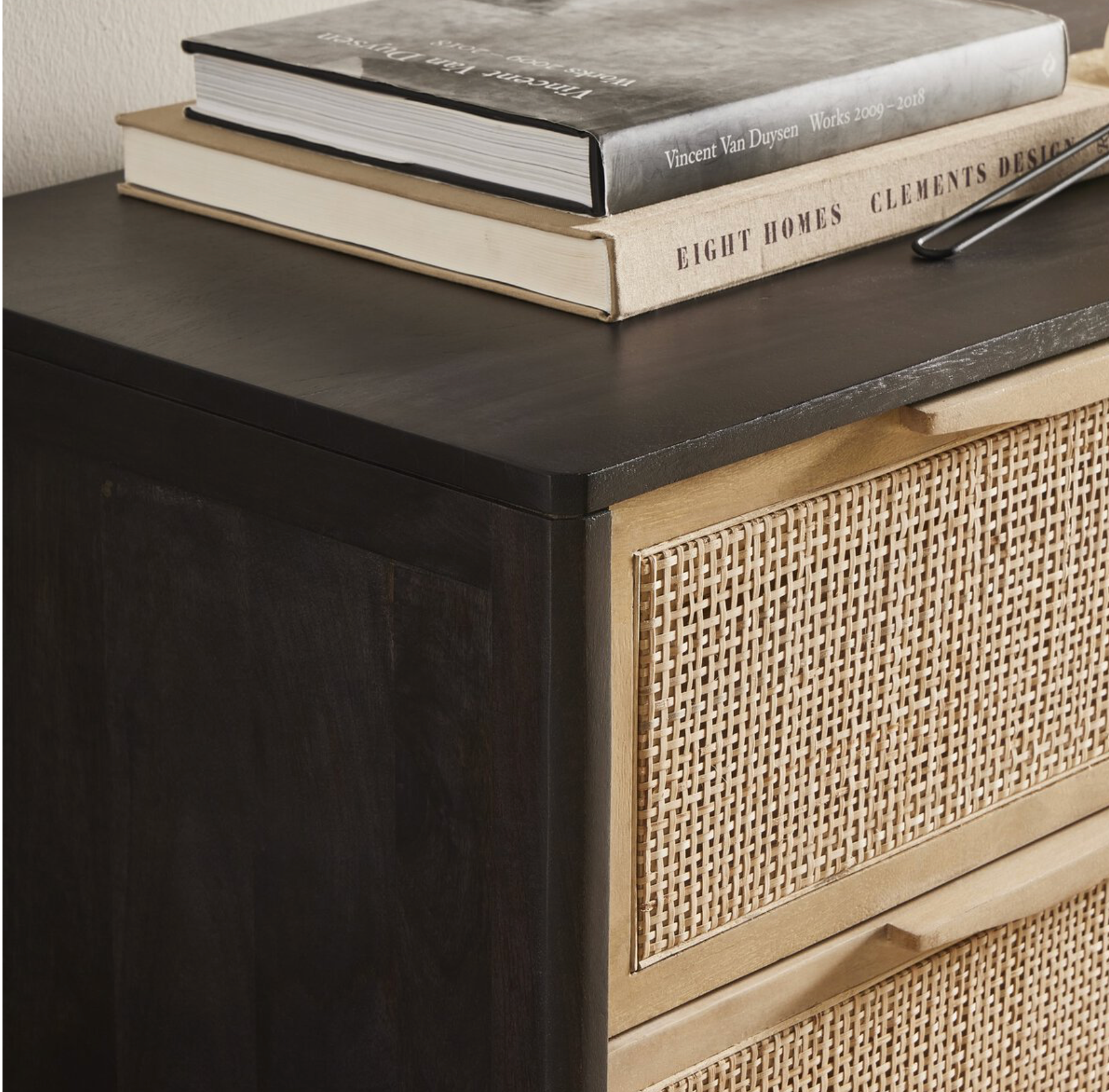 Marcelo 58" 6 Drawer Dresser - Black + Cane