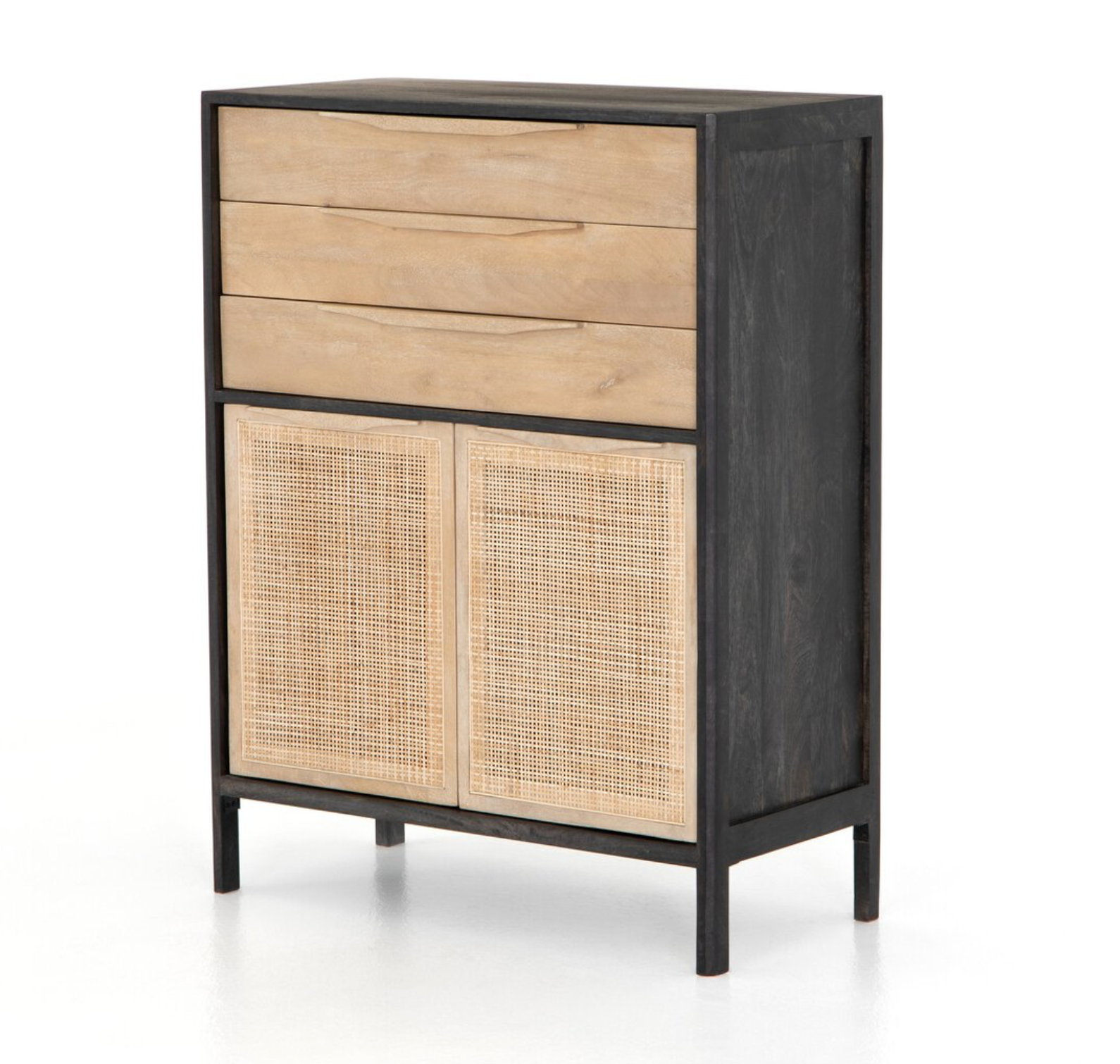 Marcelo 34" Tall 3 Drawer Chest - Black + Cane