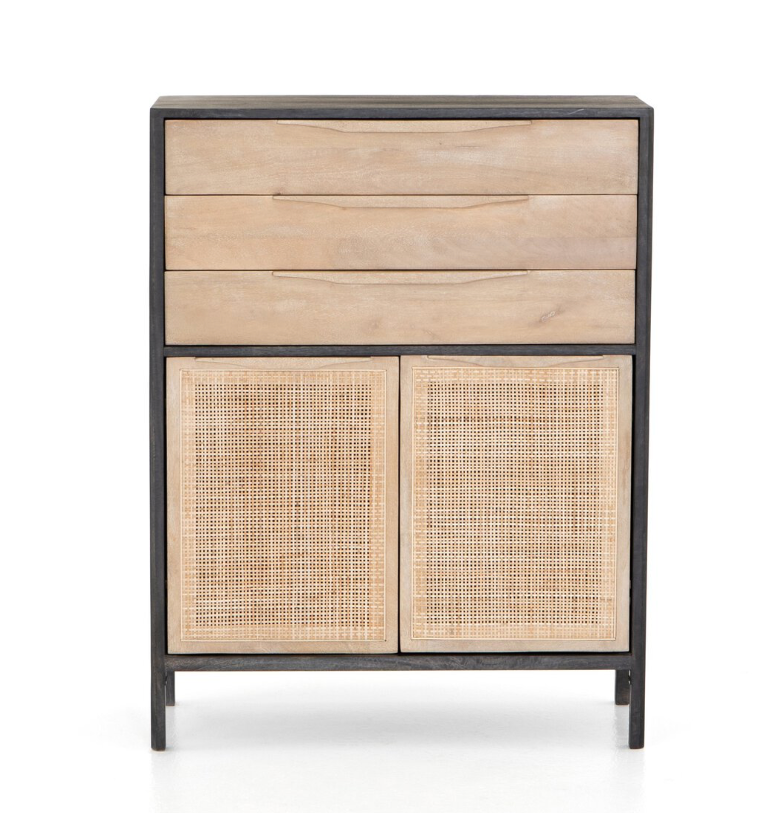 Marcelo 34" Tall 3 Drawer Chest - Black + Cane