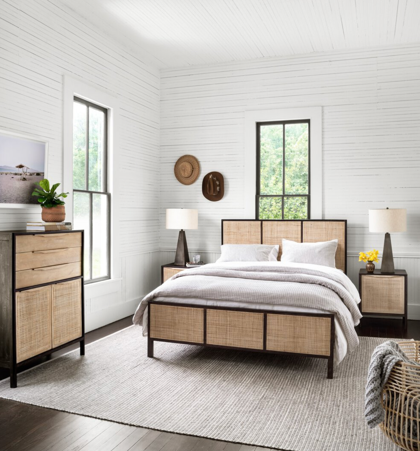 Marcelo 34" Tall 3 Drawer Chest - Black + Cane