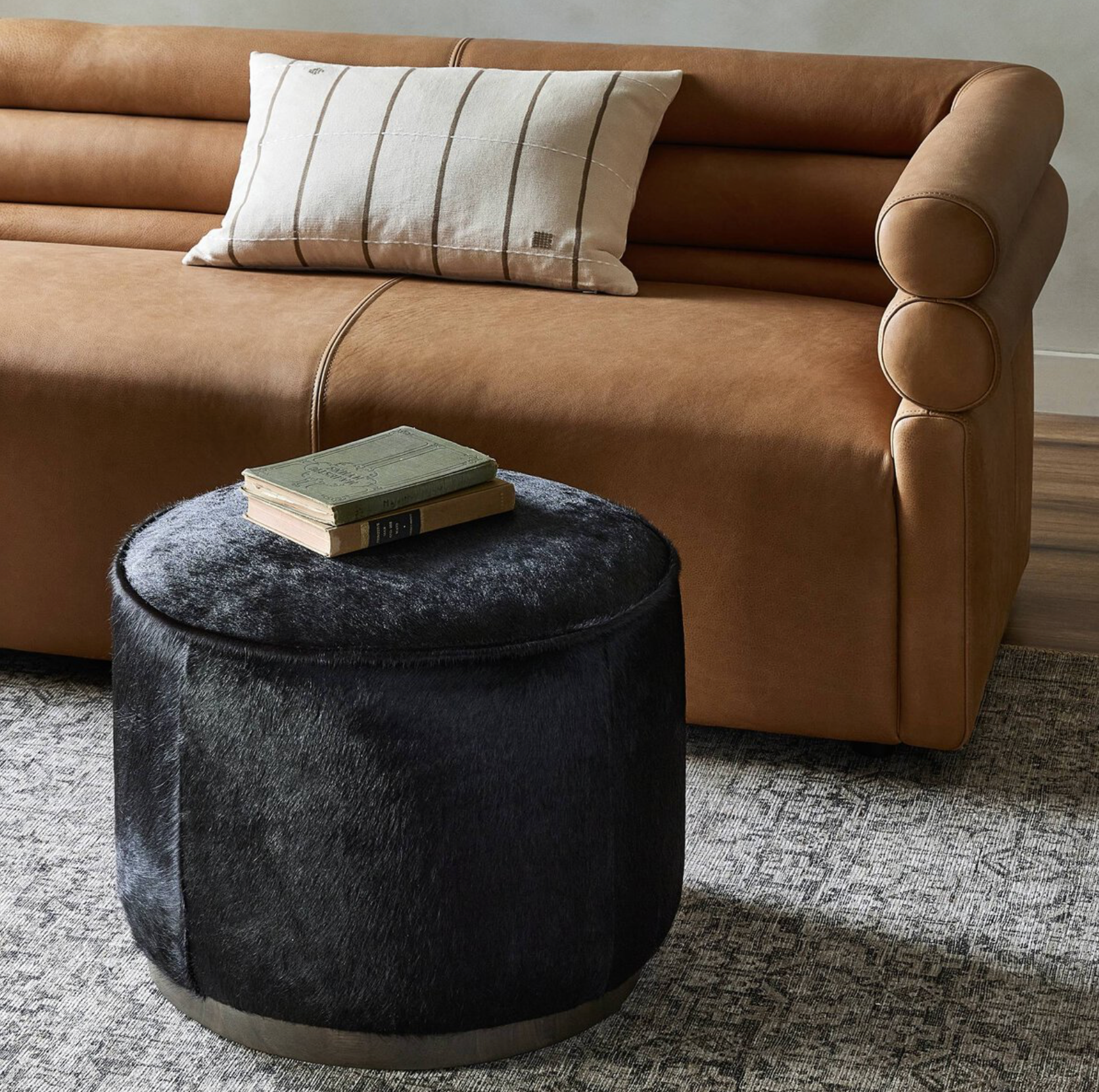 Johnna 22" Ottoman - Black Hair on Hide