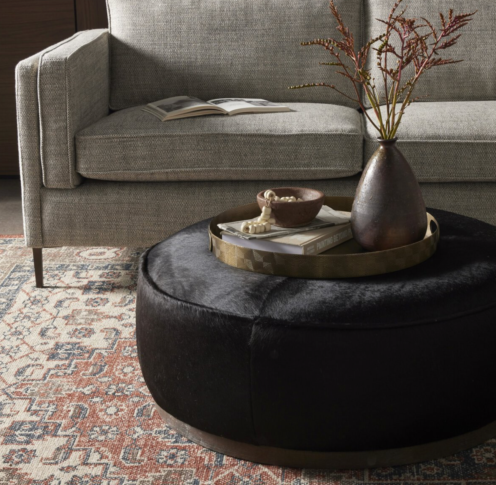 Johnna 36" Round Ottoman - Black Hair on Hide
