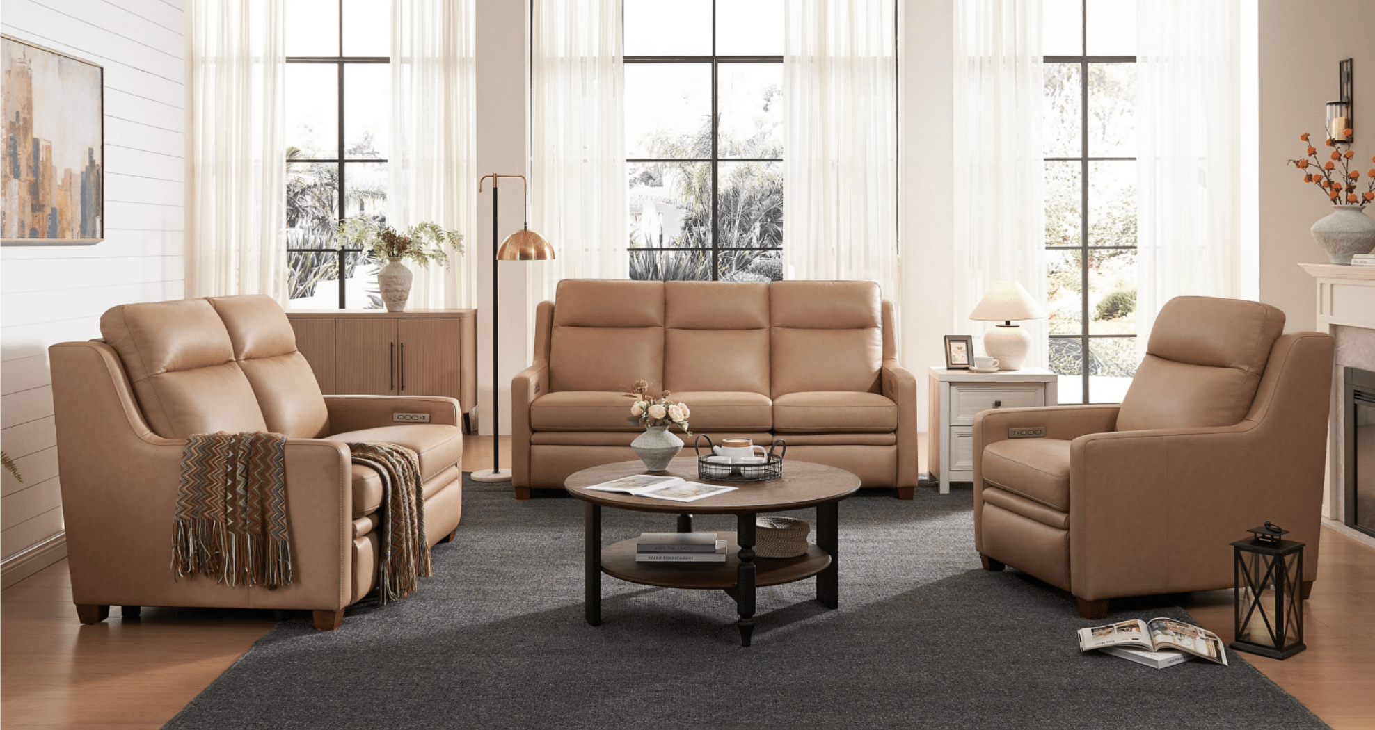 Fraser 55" Top Grain Power Motion Reclining Loveseat - Camel