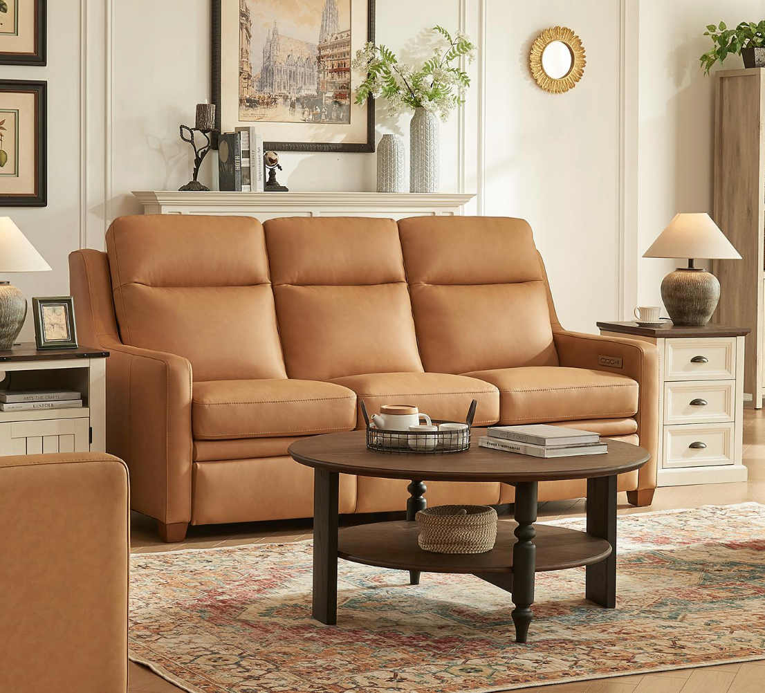 Fraser 77" Top Grain Power Motion Reclining Sofa - Camel