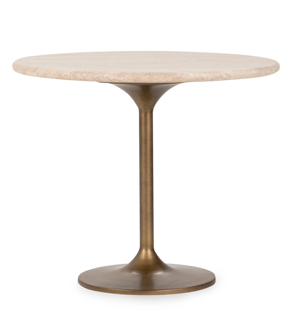 Marney 36" Round Dining Table - Travertine + Iron