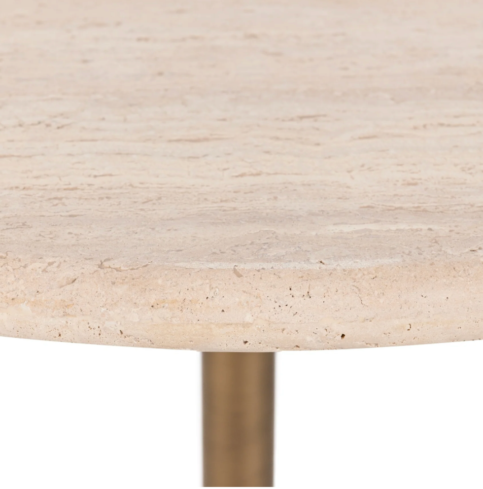 Marney 36" Round Dining Table - Travertine + Iron