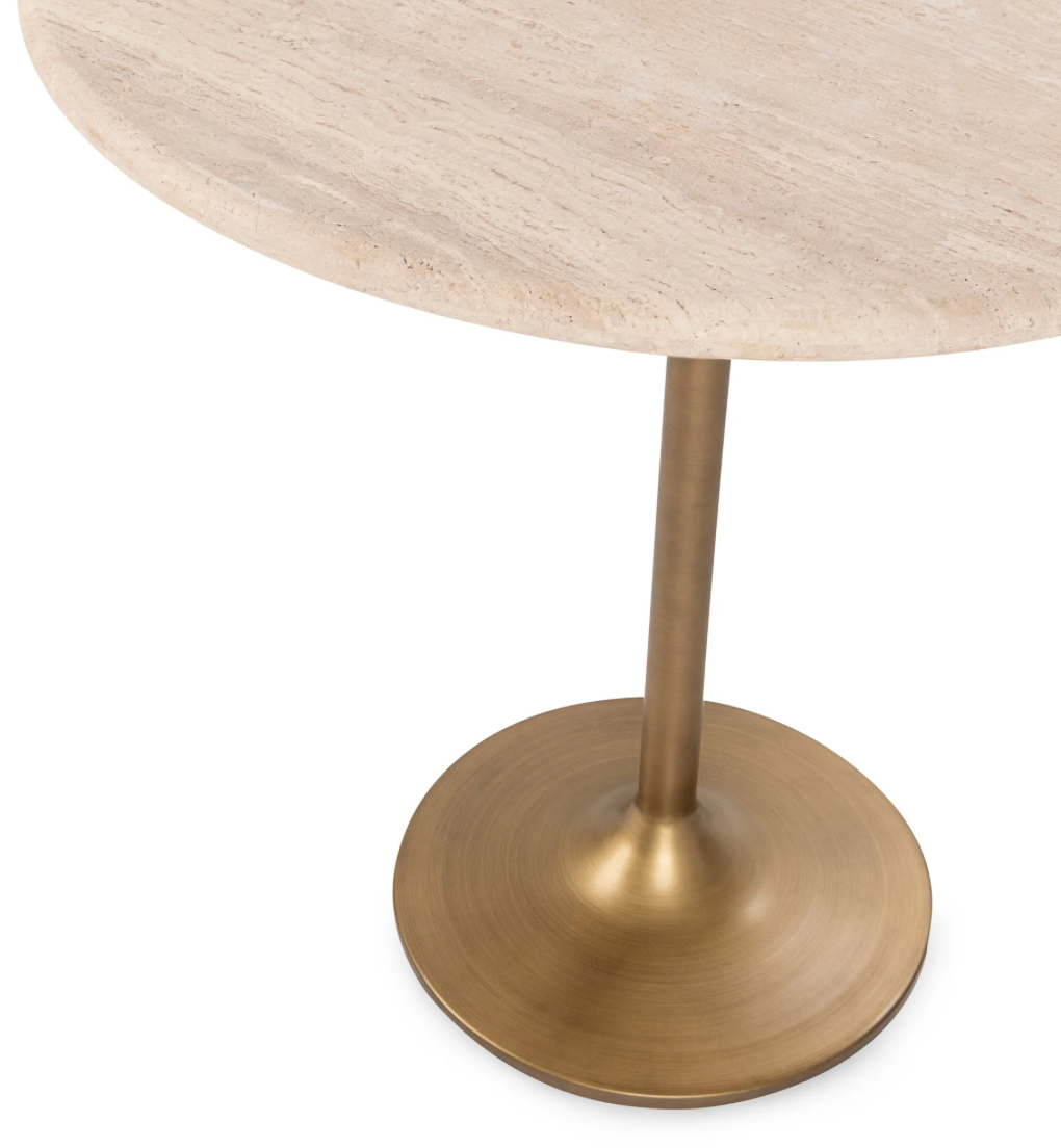 Marney 36" Round Dining Table - Travertine + Iron