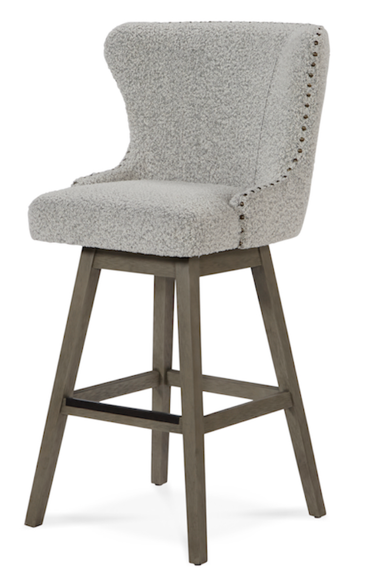 Rockne Swivel Bar Stool- Salt & Pepper Boucle