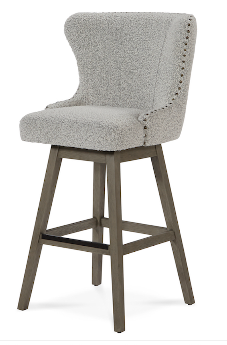 Rockne Swivel Counter Stool- Salt & Pepper Boucle