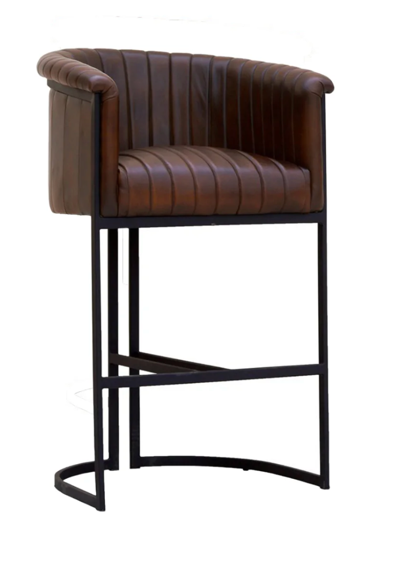 Neville Top Grain Leather Bar Stool - Cigar + Iron