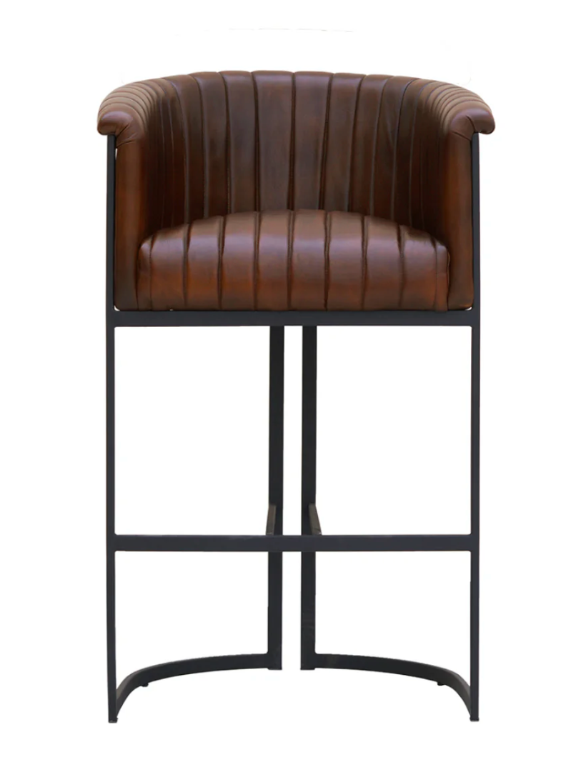 Neville Top Grain Leather Bar Stool - Cigar + Iron