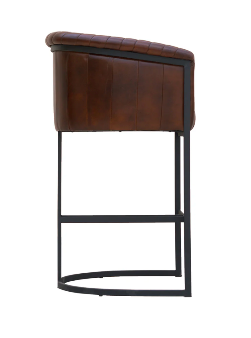 Neville Top Grain Leather Bar Stool - Cigar + Iron