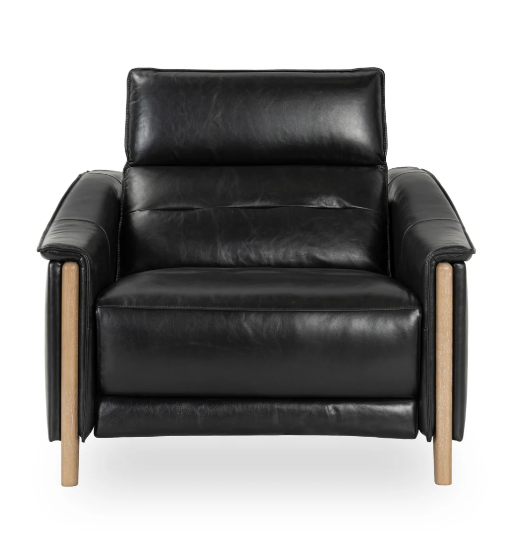 Culver 41" Top Grain Power Motion Leather Recliner - Black + Ash