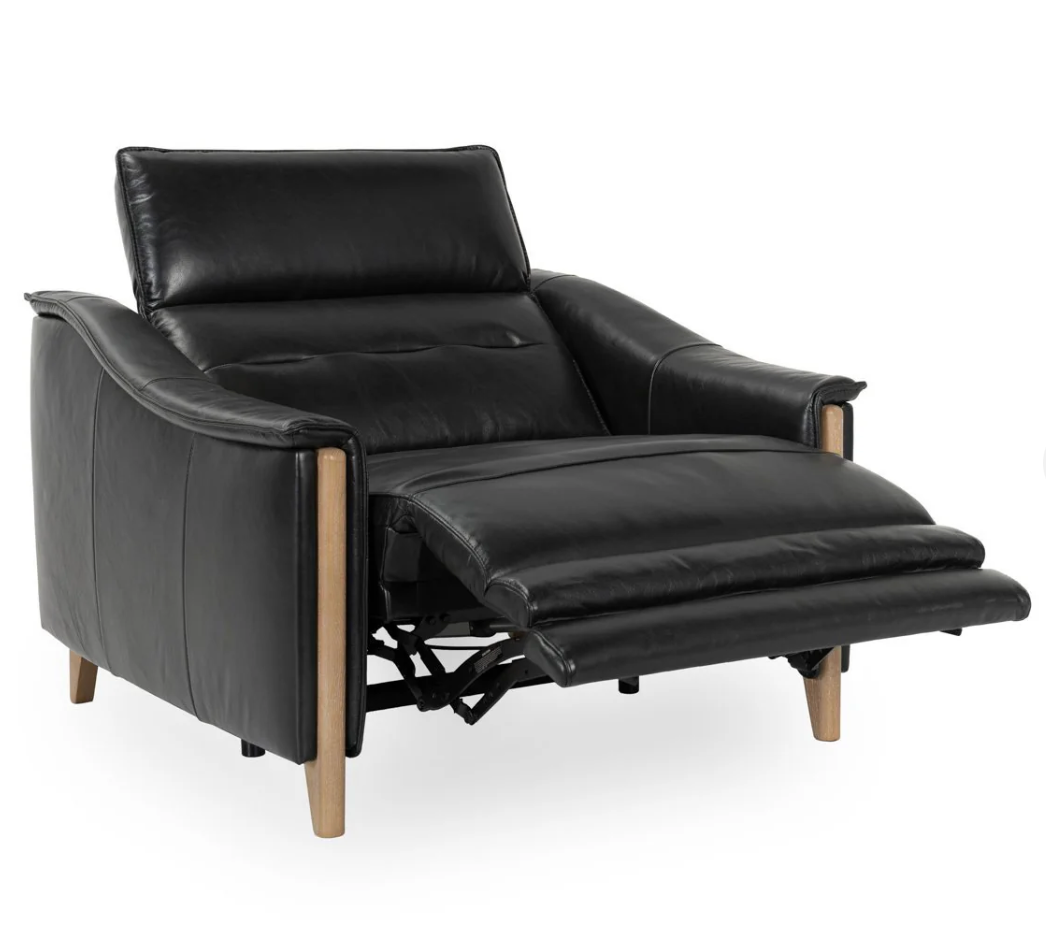 Culver 41" Top Grain Power Motion Leather Recliner - Black + Ash