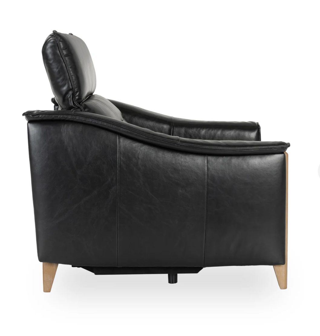Culver 41" Top Grain Power Motion Leather Recliner - Black + Ash