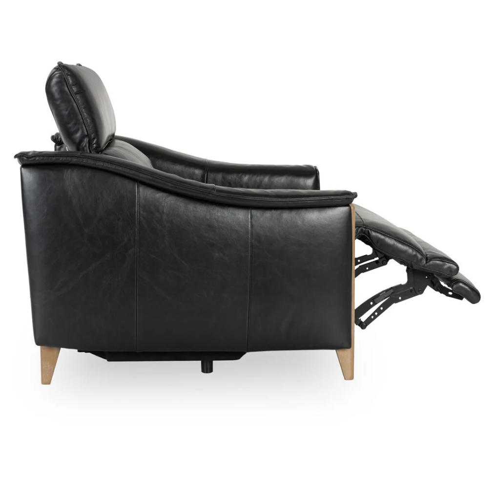 Culver 41" Top Grain Power Motion Leather Recliner - Black + Ash