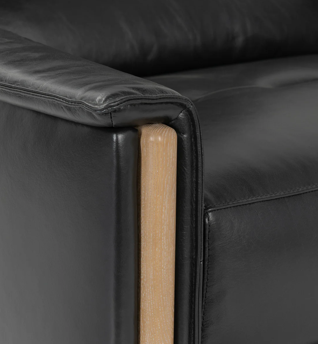 Culver 41" Top Grain Power Motion Leather Recliner - Black + Ash