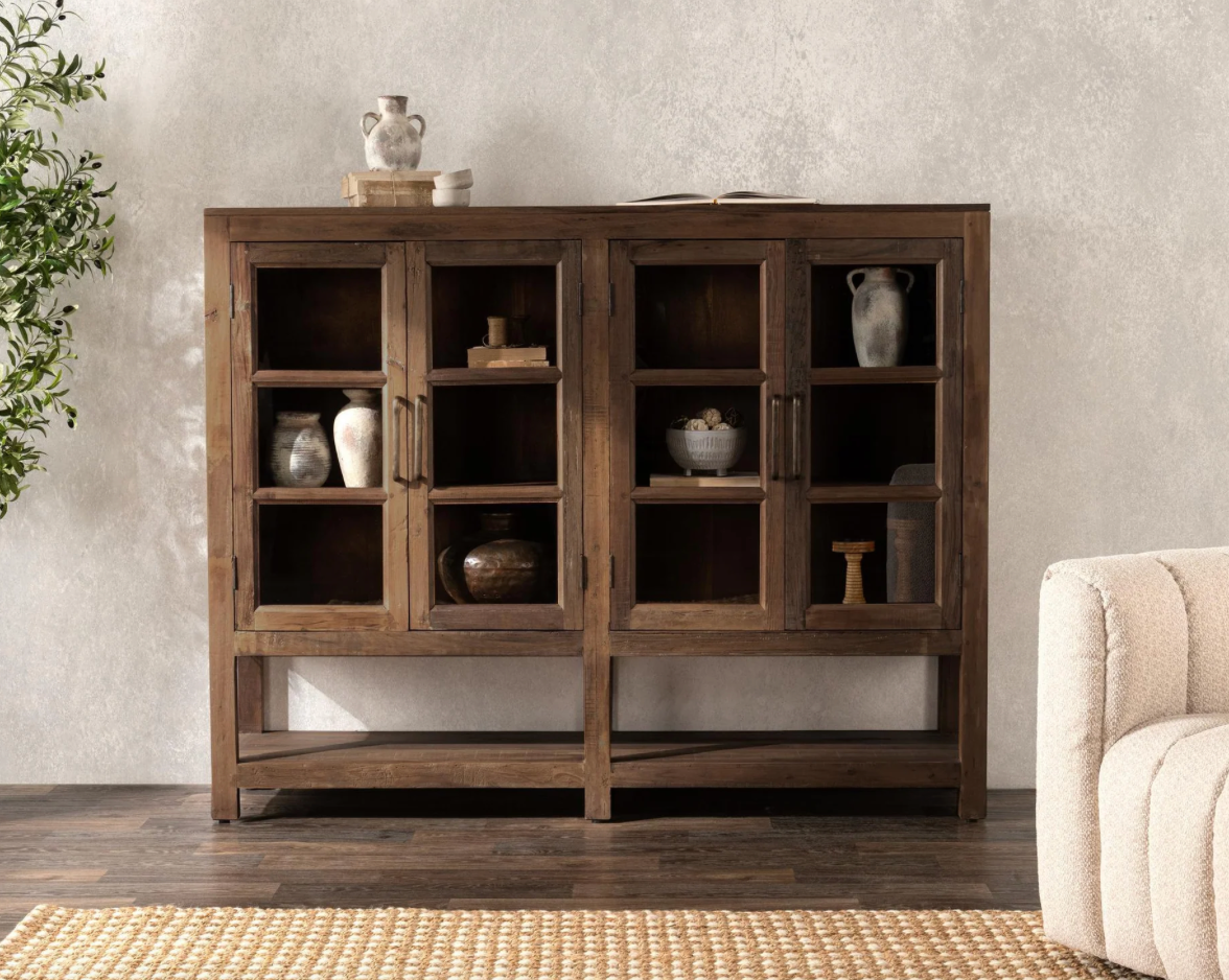 Burundi 72" Reclaimed Wood + Glass 4 Door Cabinet