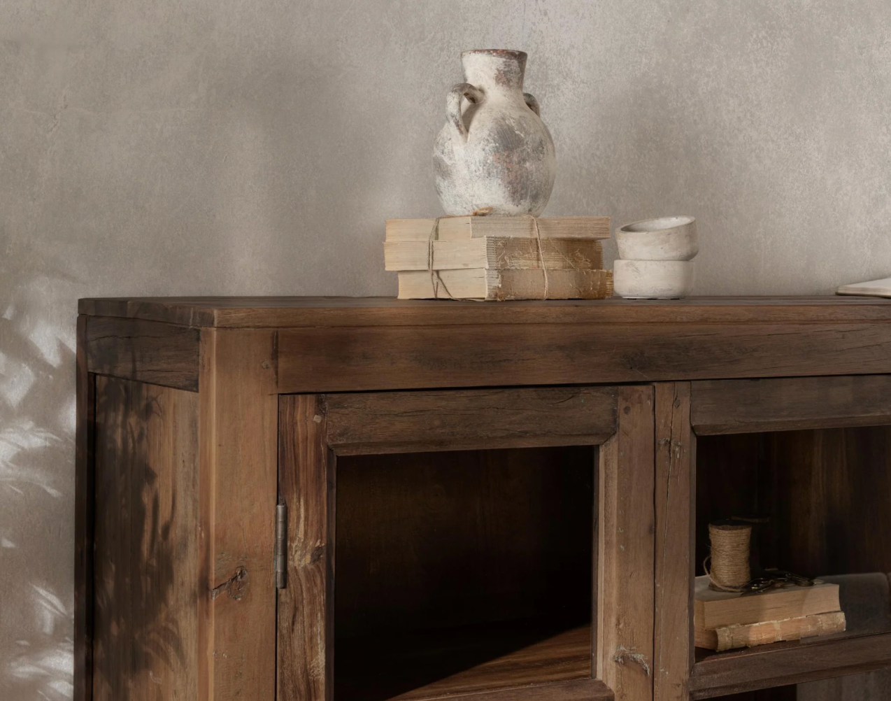 Burundi 72" Reclaimed Wood + Glass 4 Door Cabinet