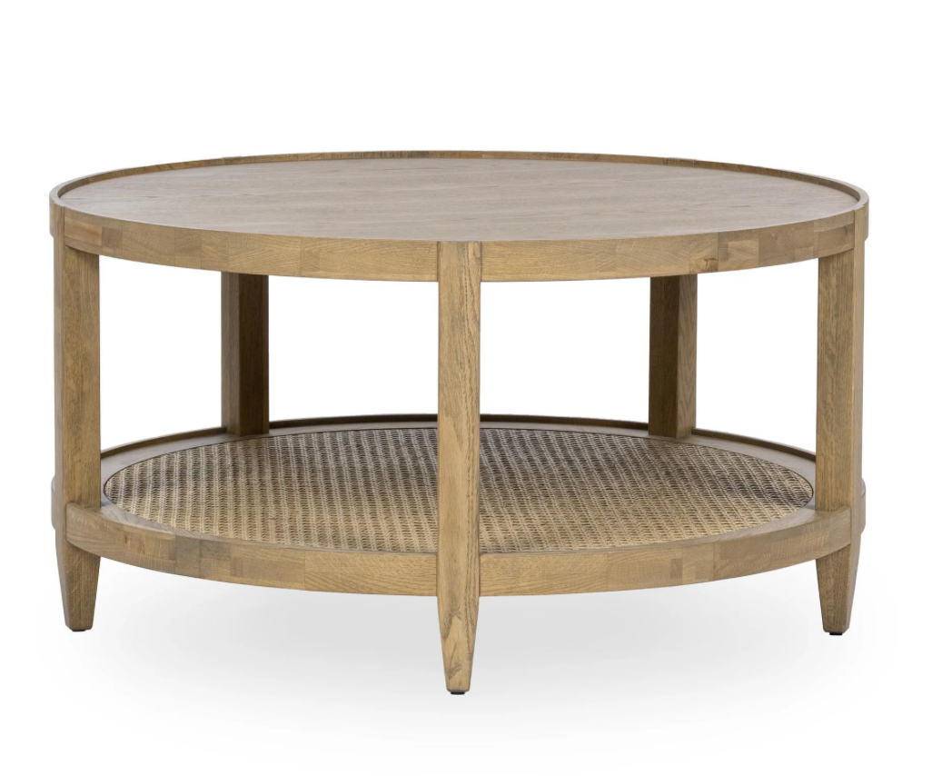 Dabney 37" Round Coffee Table - Oak + Cane