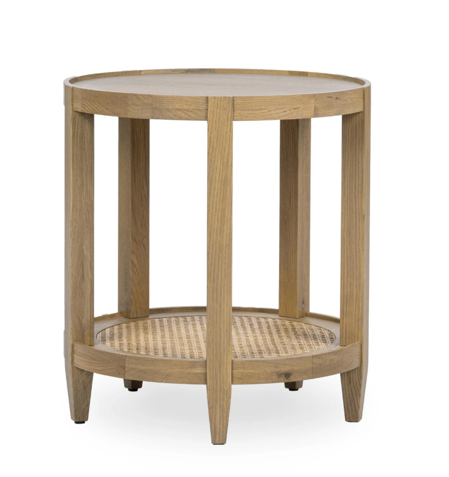 Dabney 22" Round End Table - Oak + Cane