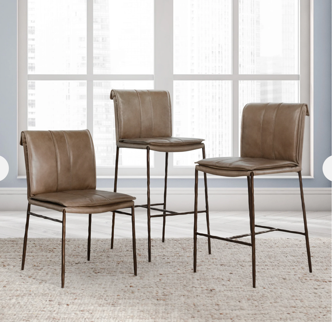 Wesley Top Grain Counter Stool - Saddle + Brass