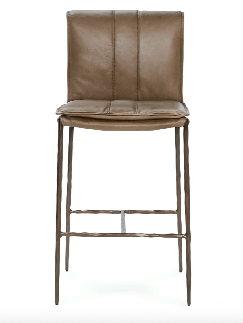 Wesley Top Grain Counter Stool - Saddle + Brass