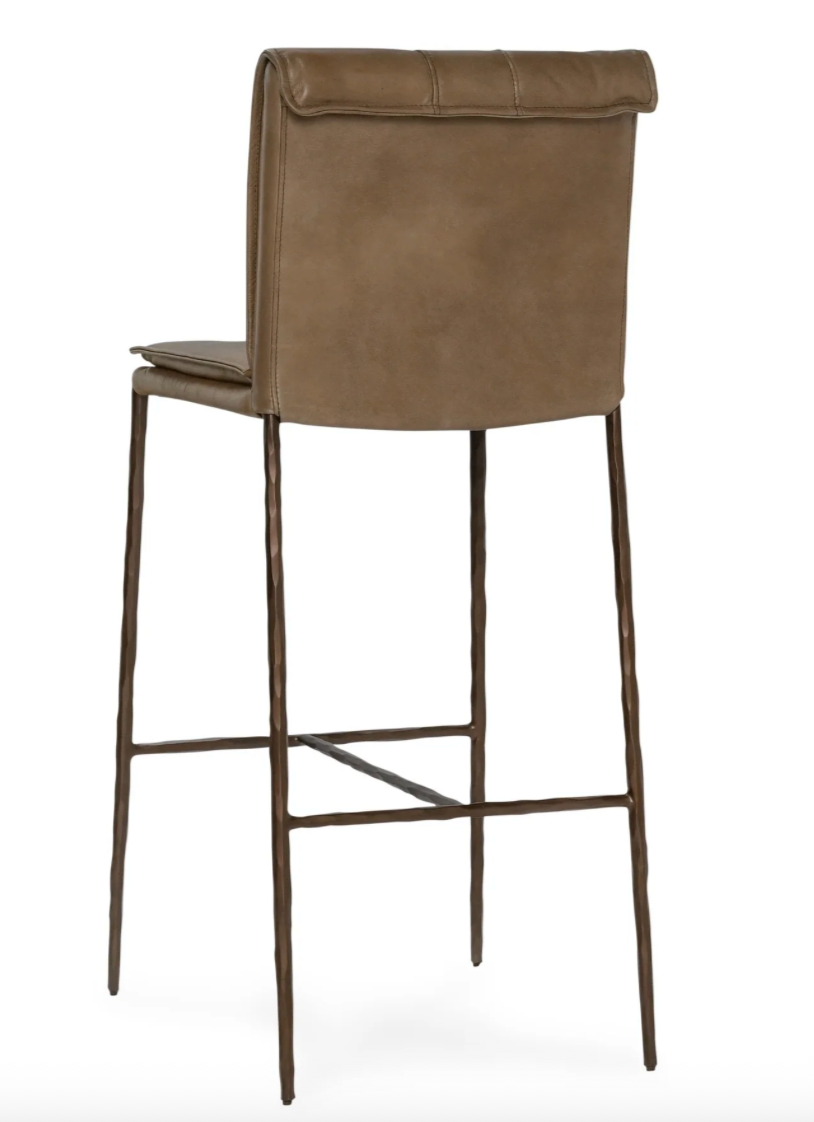 Wesley Top Grain Bar Stool - Saddle + Brass