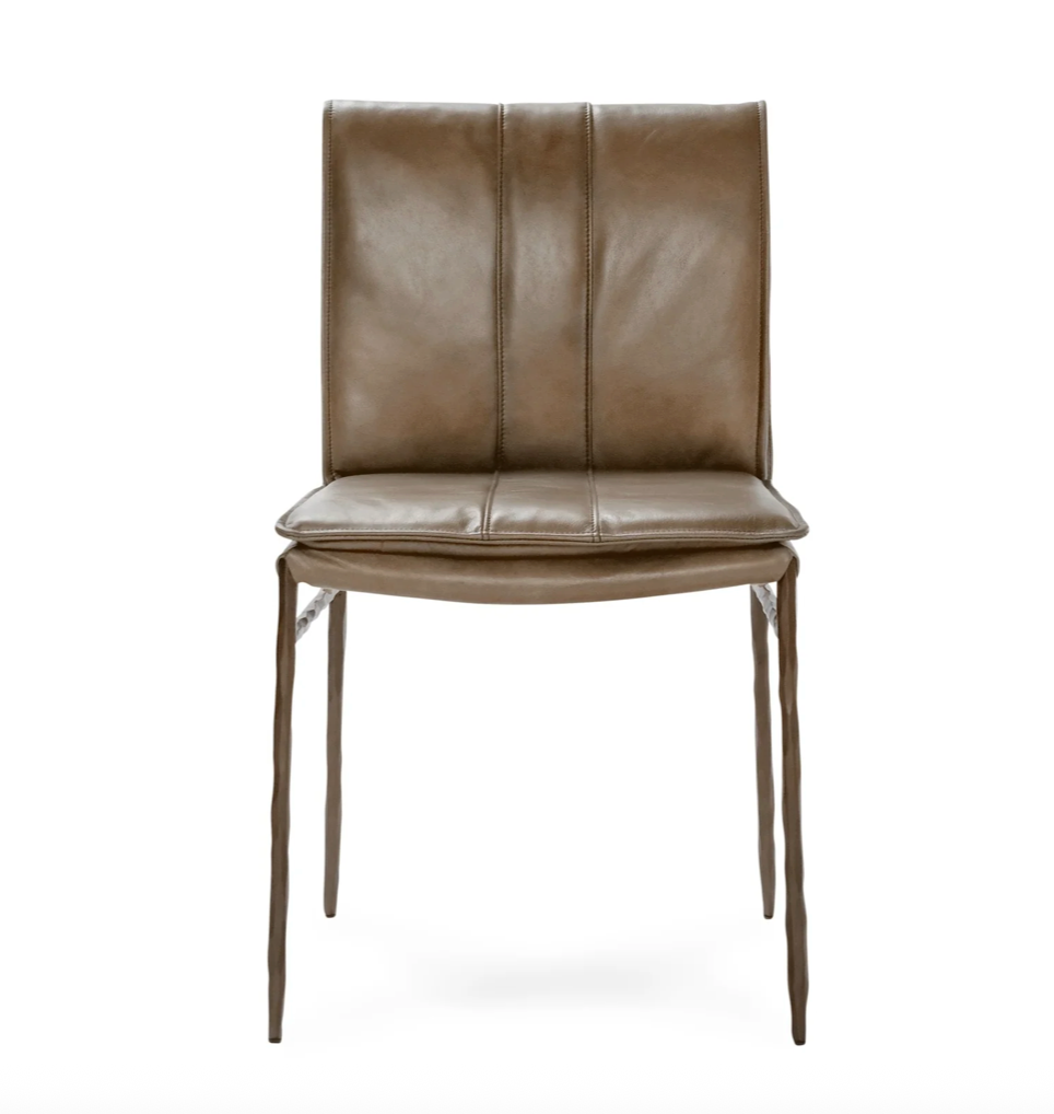 Wesley Top Grain Leather + Hammered Iron Dining Chair - Saddle + Brass