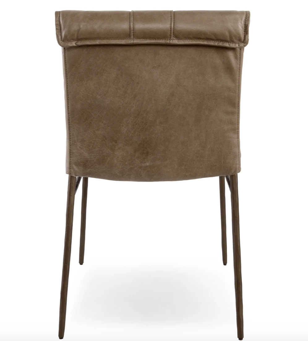 Wesley Top Grain Leather + Hammered Iron Dining Chair - Saddle + Brass