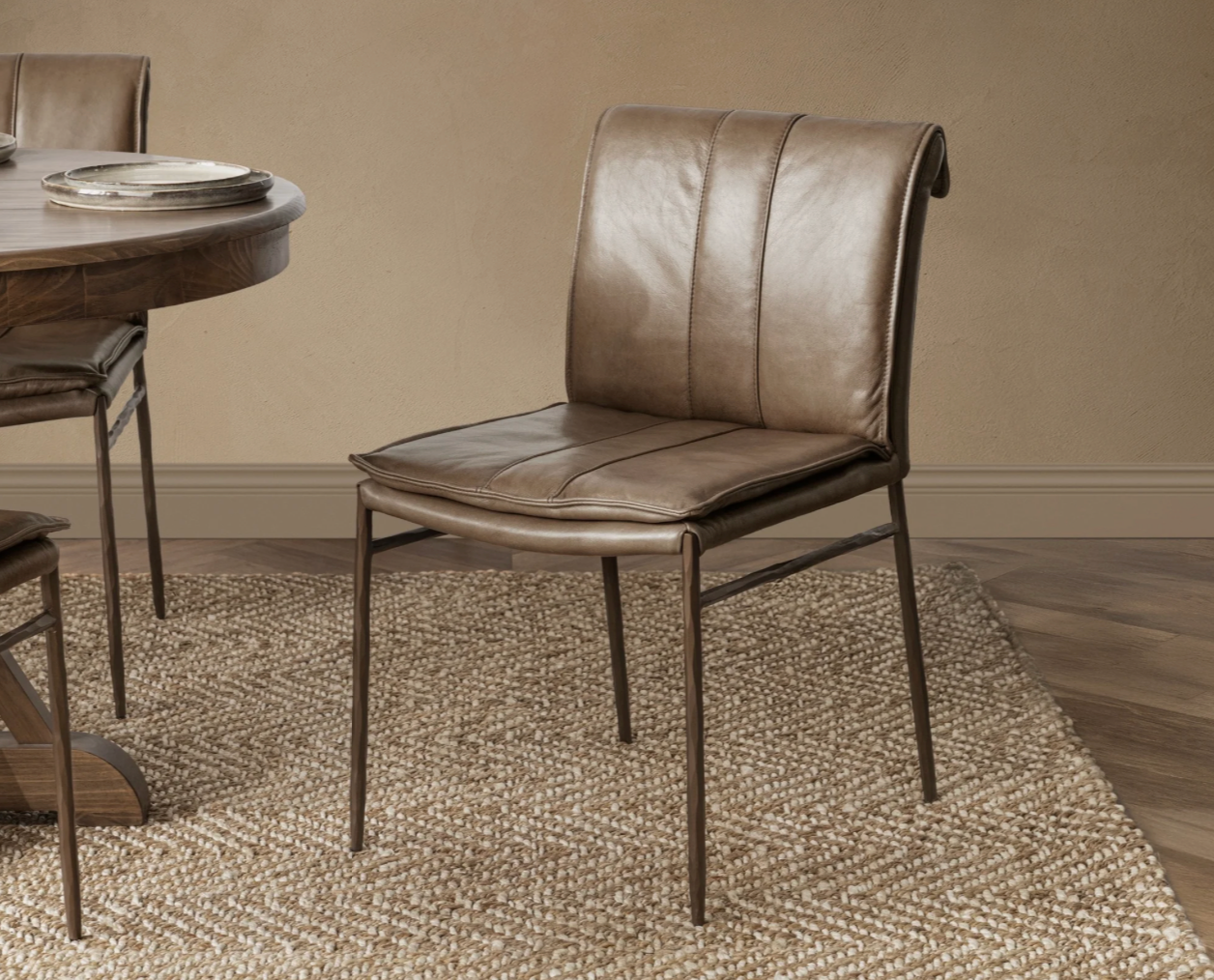 Wesley Top Grain Leather + Hammered Iron Dining Chair - Saddle + Brass, image size:1256x1014