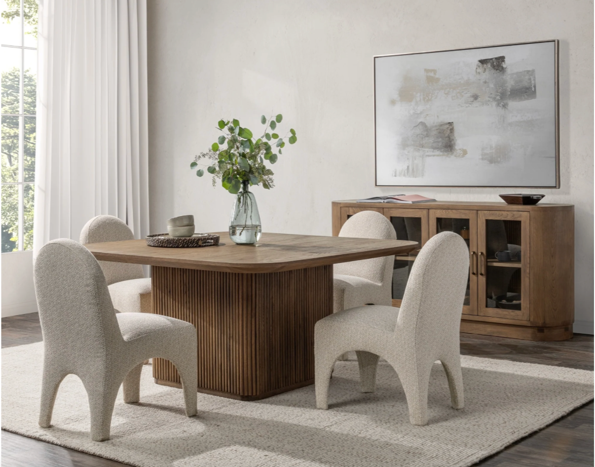 Selena 64" Square Fluted Dining Table - Tawny Oak Brown