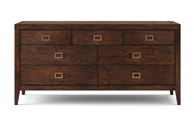 Sussex 72" 7 Drawer Dresser - Antique Brown + Brass