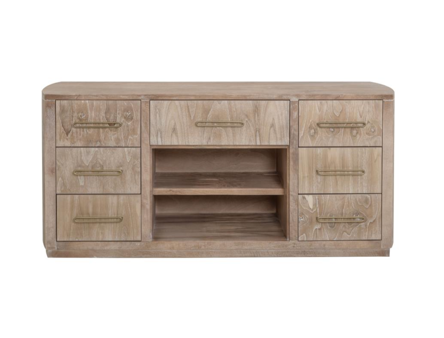 Bertram 70" Teak 7 Drawer Console Table - Driftwood