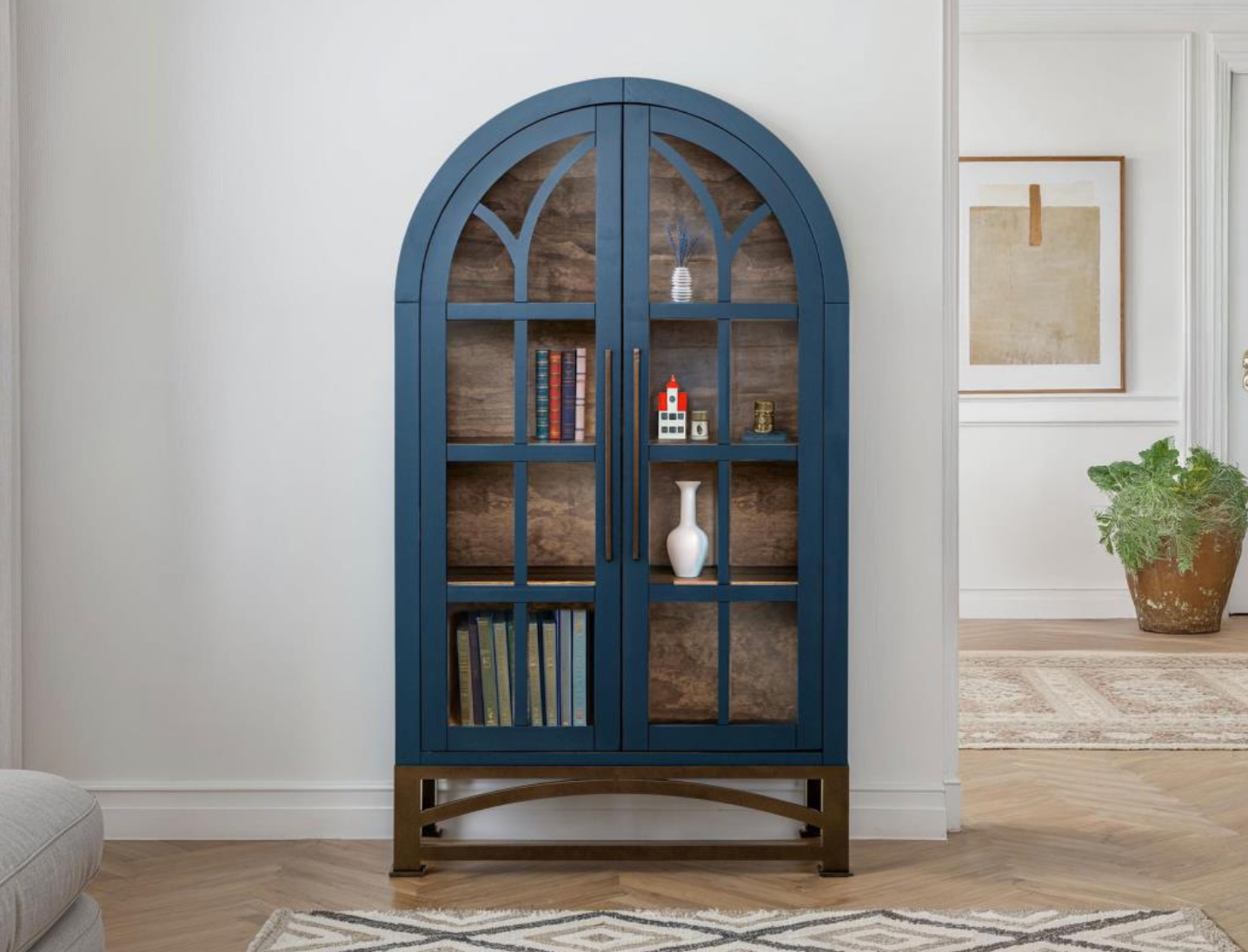 Clarksburg 42" Oval Pine + Glass Cabinet - Deep Blue