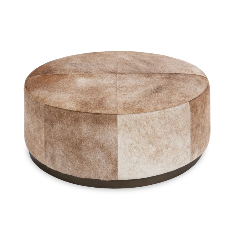 Anders 40" Round Cowhide Ottoman - Canyon Dust